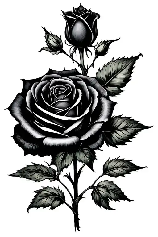 A gothic black rose that's wilted like dementia in the brain tattoo design idea