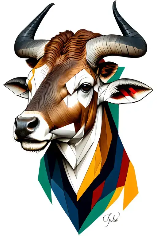 Taurus Head, French Alps, Realist, Geometry tattoo design idea