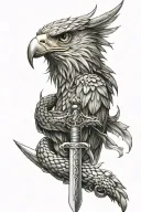 Snake wrapped sword eagle soaring tattoo design idea