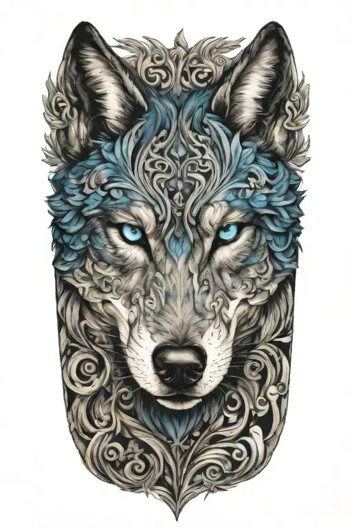 wolf blue eyes looking tattoo design idea