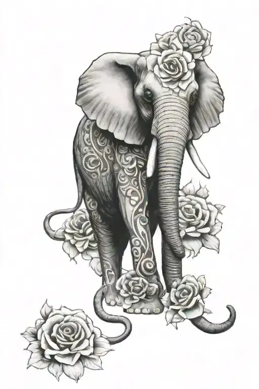 lightly shaded elephant with carnations and Lillie's  tattoo design idea
