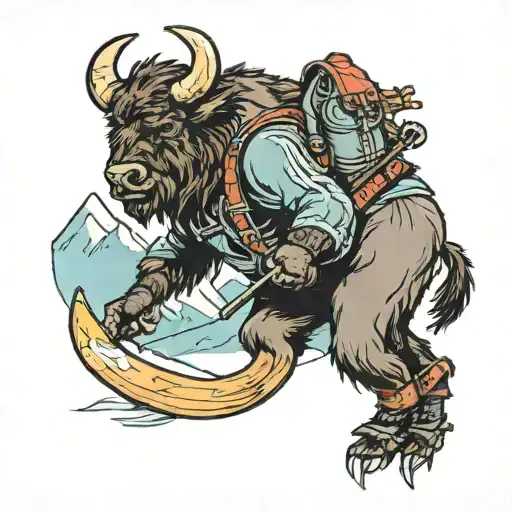 banjo bison skiing tattoo design idea