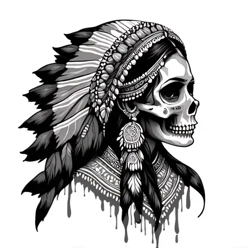 skull indian woman tattoo design idea