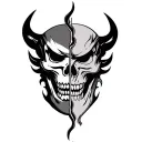 oni mask split in half with skull tattoo design idea