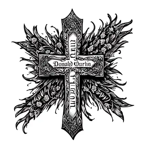 cross with names in it the names are Granny  Dad Uncle Donald McKenzie tattoo design idea