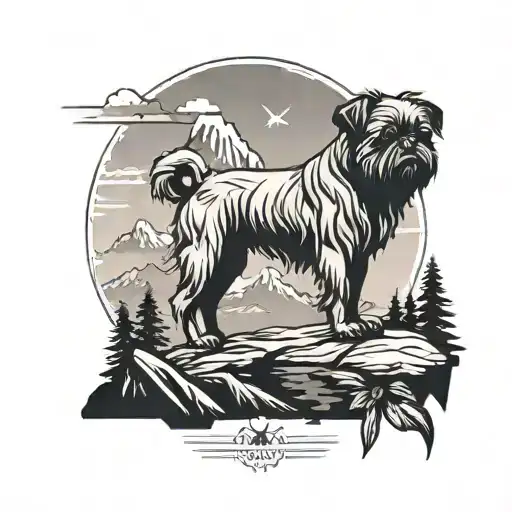 Brussels griffon dog silhouette mountain peaks forming the silhouette tattoo design idea