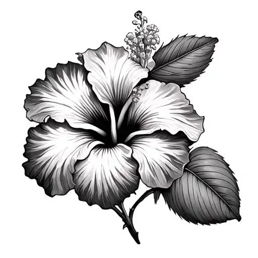hibiscus flower thick outlines black and white lineart tattoo design idea