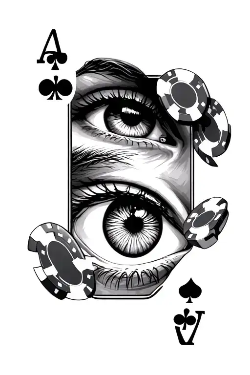 Casino cards and chips and a human eye tattoo design idea