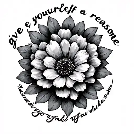 flower with the words "give yourself a reasone" tattoo design idea