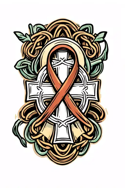 Celtic Cross Cancer ribbon tattoo design idea