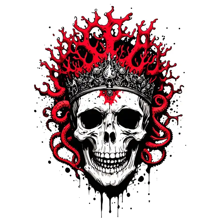 king of bones with a coral crown surrounded by tentacles tattoo design idea