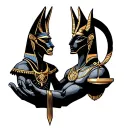 Anubis with Libra in hand tattoo design idea