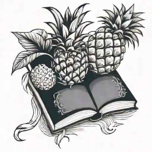 book and pineapple as one piece tattoo design idea