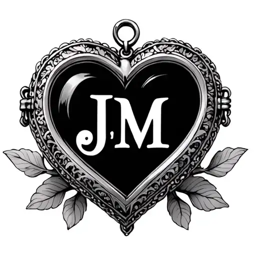J M initials inside a heart shaped locket tattoo design idea