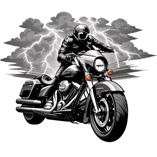 street glide with highway,clouds, and lightning bolt tattoo design idea