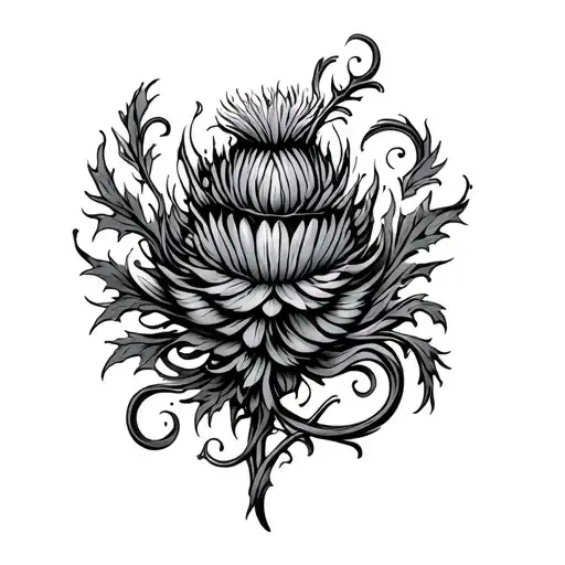 pictish swirls with thistle intertwined tattoo design idea