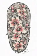 wrist to elbow sleeve with hibiscus flowers and lots of cherry blossoms tattoo design idea