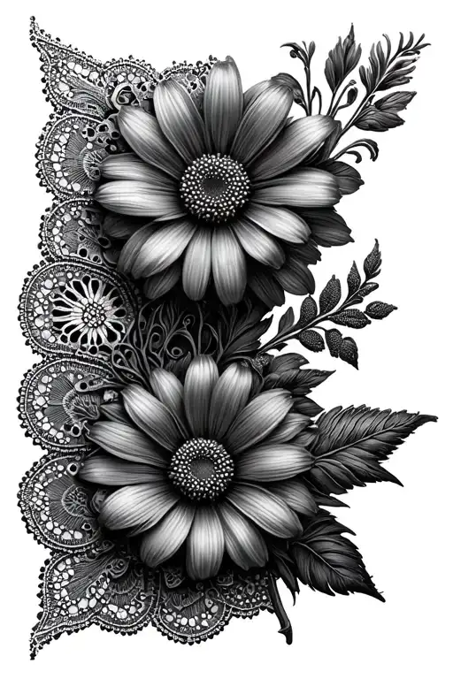 3d flannel flower lace and paisley pattern tattoo design idea