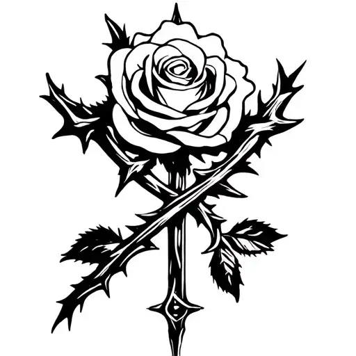 a rose with thorns wrapped in a cross necklace tattoo design idea