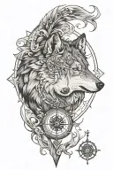 wolf and compass  tattoo design idea