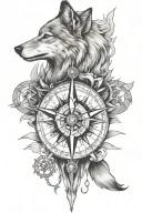 wolf and compass  tattoo design idea