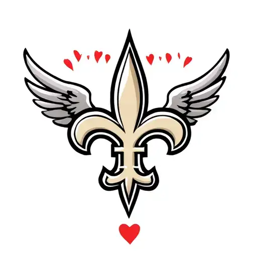 saints logo incorporated with wings spread wide and red heart incorporated behind logo tattoo design idea
