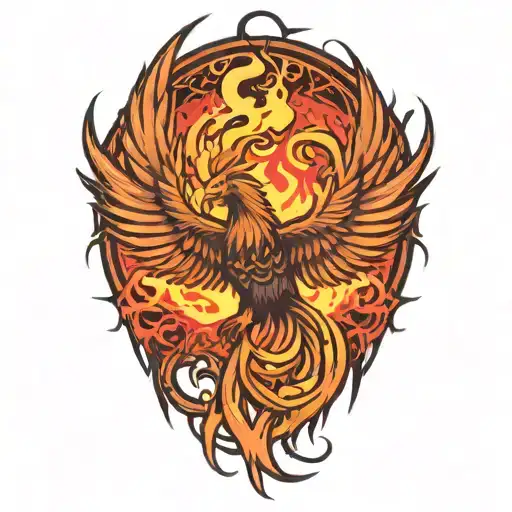 asymetrical phoenix bird rising from the ashes with flames swirling from the wing tips with no background tattoo design idea