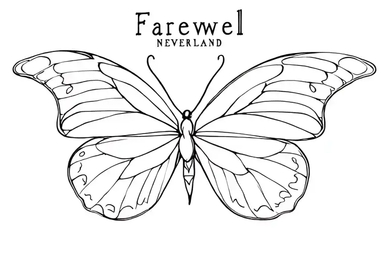 a butterfly with words Farewell Neverland Usually hanging tattoo design idea