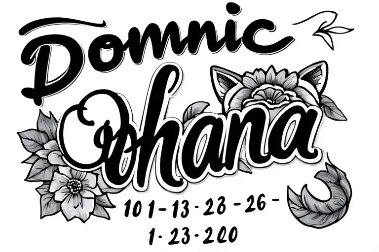 "Dominic 10-13-13 1-26-20 ohana" stitch animal tattoo design idea