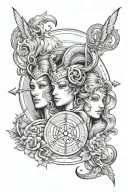 Gemini, Aries and Sagittarius zodiac in length tattoo design idea