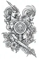 Gemini, Aries and Sagittarius zodiac in length tattoo design idea
