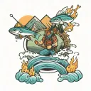 mountains water fishing and firefighting   tattoo design idea