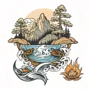 mountains water fishing and firefighting   tattoo design idea