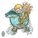 mountains water fishing and firefighting   tattoo design idea