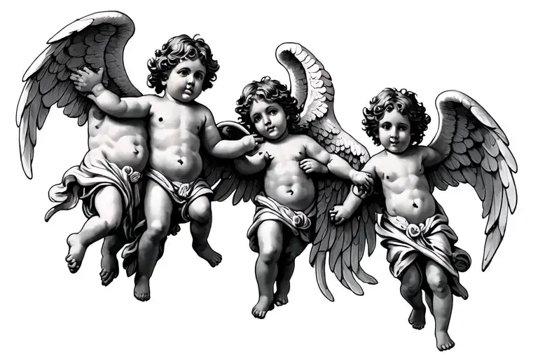 four cherubs and a guardian angel wings tattoo design idea