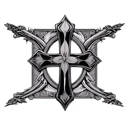 art deco style cross surrounded tattoo design idea