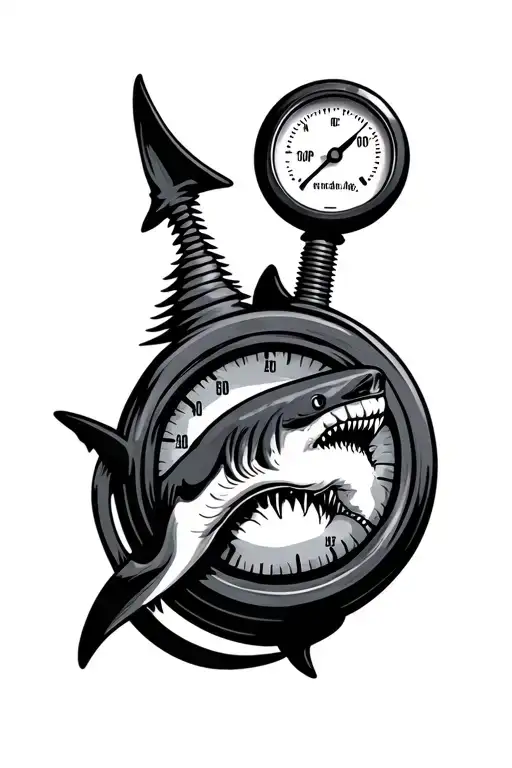 pressure gauge surrounded by a shark tattoo design idea