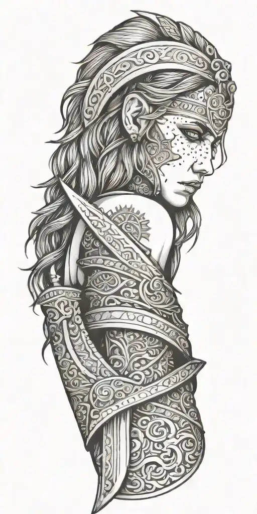 viking women bloody sword cuff tattoo wraps tattoo design idea