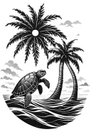 palm tree sun wave sea turtle tattoo design idea