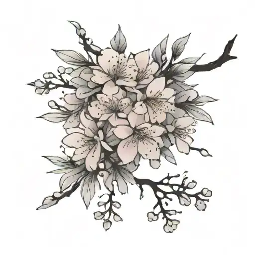 A thin branch of sakura with falling leaves in cold pink tones tattoo design idea
