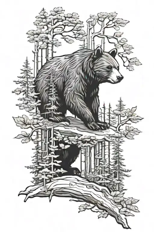 forest with bear tattoo design idea