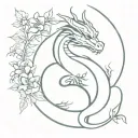 DRAGON WRAPPED AROUND BOOKS WITH FLOWERS IN THE BACKGROUND tattoo design idea