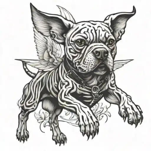 Flying skeleton pitbul dogs tattoo design idea