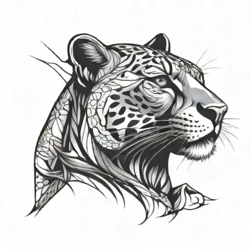 Panther detailed line work unique for dark skin  tattoo design idea