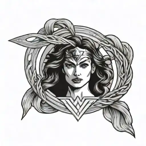 Wonder Woman symbol with the lasso of truth that spells out Luna Lei tattoo design idea