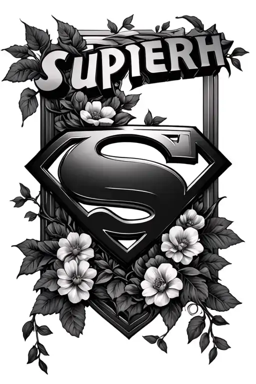 Superman logo intertwined with vines and flowers tattoo design idea