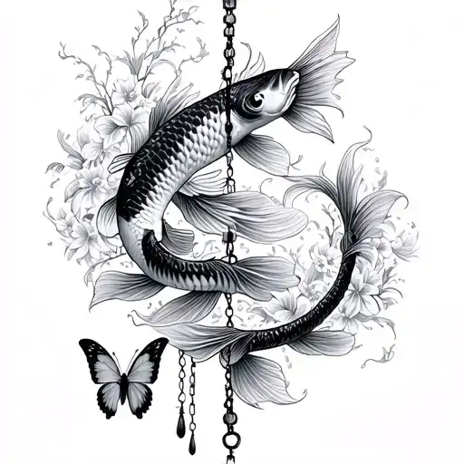 koi fish and butterfly chandelier tattoo design idea