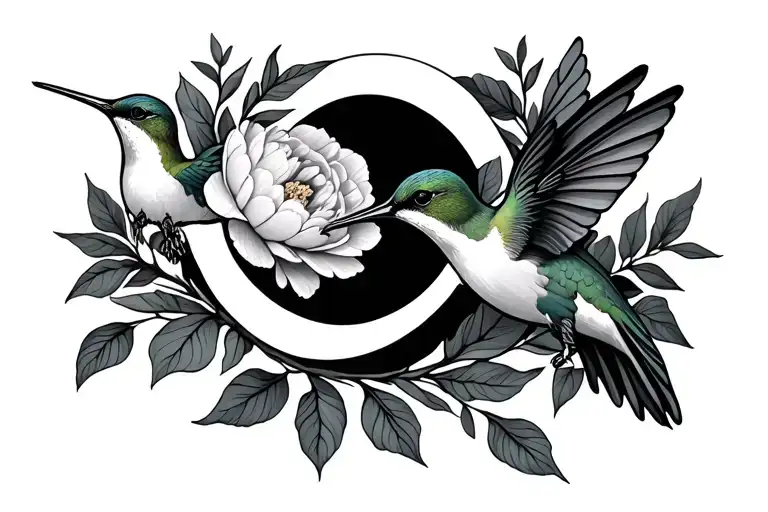 infinity symbol with hummingbirds peony tattoo design idea
