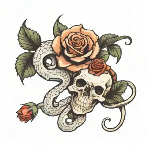 Skull Snake and rose tattoo tattoo design idea