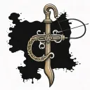 cross made up of a rifle and fishing hook crossed tattoo design idea